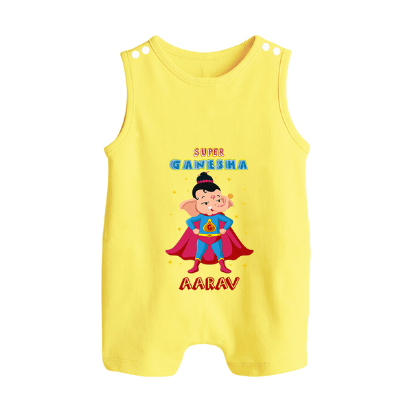 Super Ganesha Romper Suit / Sleeveless Romper | Personalized Baby Romper Suit / Sleeveless Romper for Ganesha Celebration - PASTEL YELLOW - 0 - 5 Months Old (Chest 18")