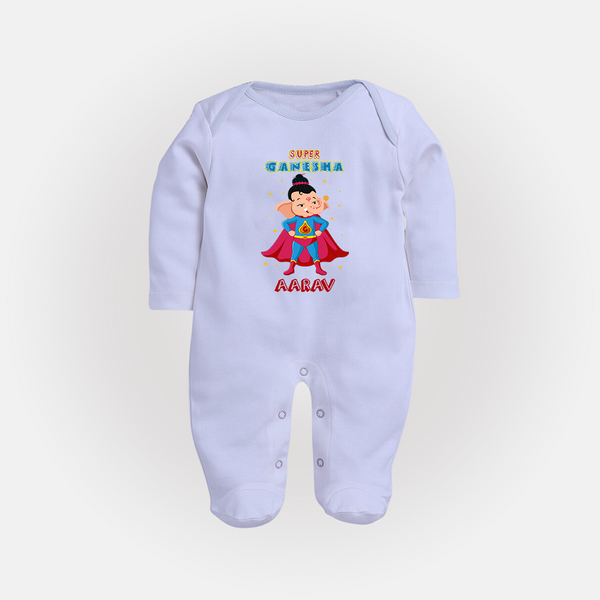 Super Ganesha Sleep Suit / Full Sleeve Body Suit | Personalized Baby Sleep Suit / Full Sleeve Body Suit for Ganesha Celebration - BABY BLUE - New Born (Chest 7.5")