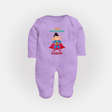 Super Ganesha Sleep Suit / Full Sleeve Body Suit | Personalized Baby Sleep Suit / Full Sleeve Body Suit for Ganesha Celebration - LILAC - New Born (Chest 7.5")