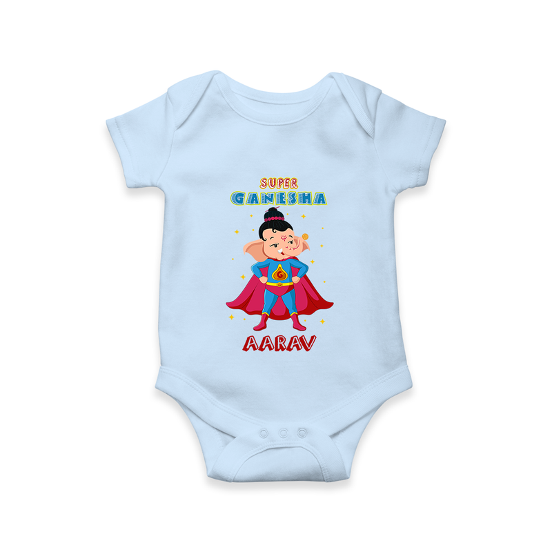 Super Ganesha Romper | Personalized Baby Romper for Ganesha Celebration - BABY BLUE - New Born (Chest 14")