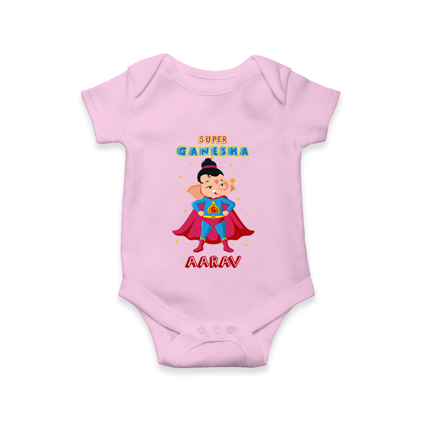 Super Ganesha Romper | Personalized Baby Romper for Ganesha Celebration - BABY PINK - New Born (Chest 14")