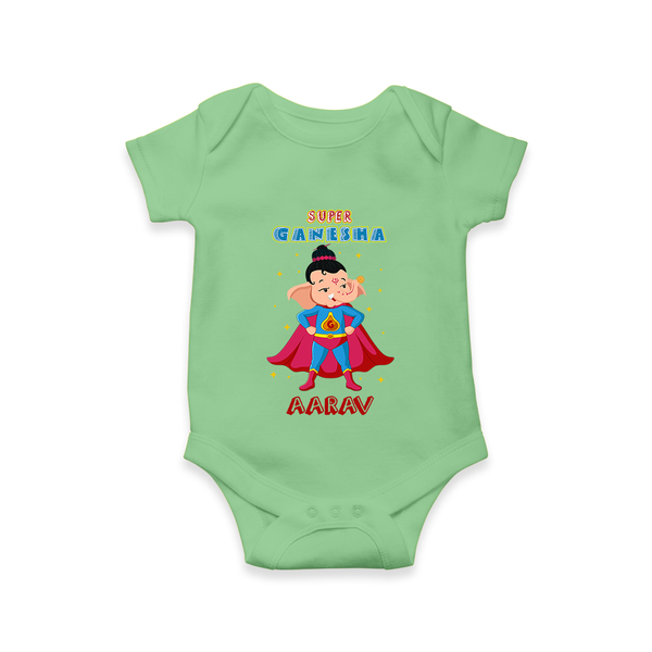 Super Ganesha Romper | Personalized Baby Romper for Ganesha Celebration - GREEN - New Born (Chest 14")