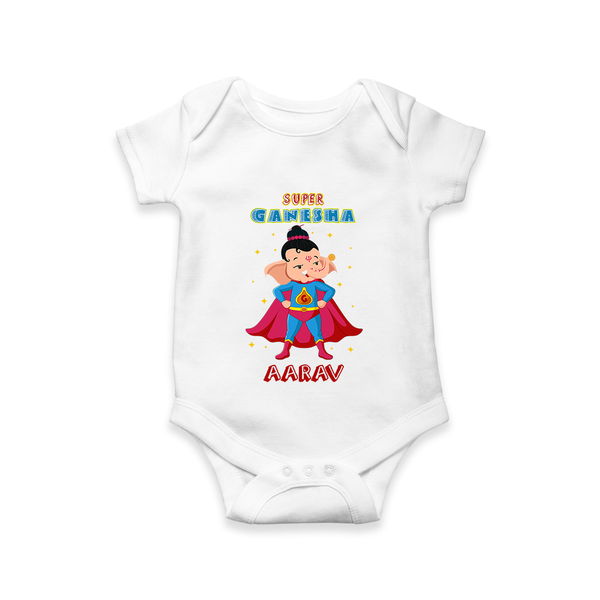 Super Ganesha Romper | Personalized Baby Romper for Ganesha Celebration - WHITE - New Born (Chest 14")
