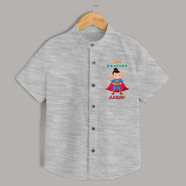 Super Ganesha Shirt | Personalized Baby Shirt for Ganesha Celebration - GREY - 0 - 6 Months Old (Chest 23")