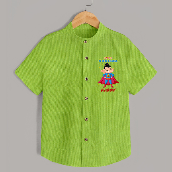 Super Ganesha Shirt | Personalized Baby Shirt for Ganesha Celebration - LIME GREEN - 0 - 6 Months Old (Chest 23")
