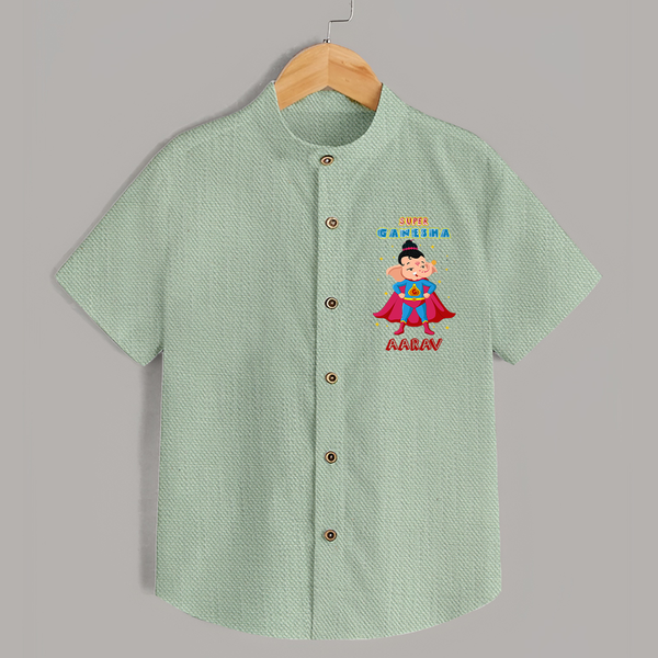 Super Ganesha Shirt | Personalized Baby Shirt for Ganesha Celebration - MINT GREEN - 0 - 6 Months Old (Chest 23")