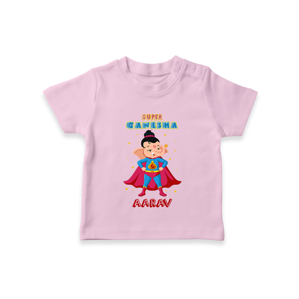 Super Ganesha T-Shirt | Personalized Baby T-Shirt for Ganesha Celebration - BABY PINK - 0-5 Months Old (Chest 17")