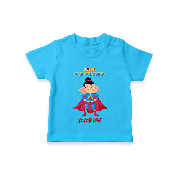Super Ganesha T-Shirt | Personalized Baby T-Shirt for Ganesha Celebration - SKY BLUE - 0-5 Months Old (Chest 17")