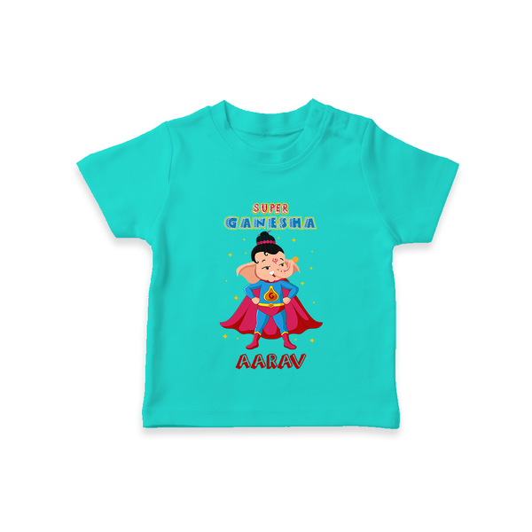 Super Ganesha T-Shirt | Personalized Baby T-Shirt for Ganesha Celebration - TEAL - 0-5 Months Old (Chest 17")