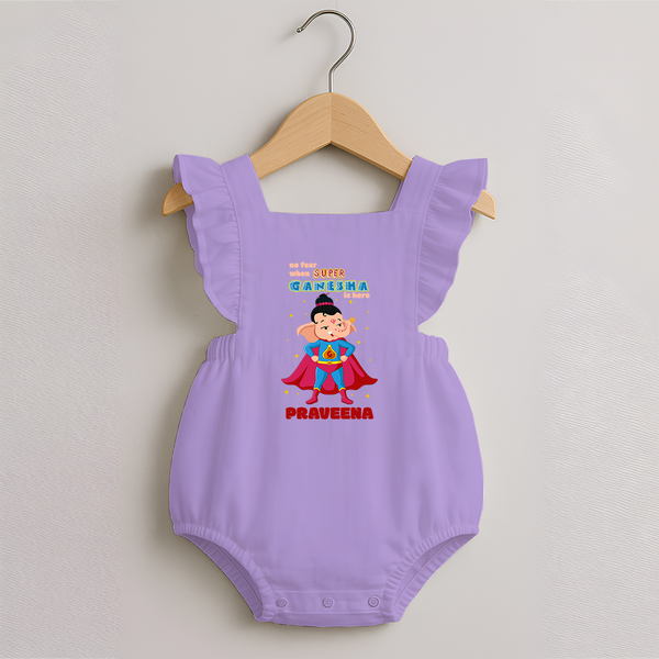 No Fear When Super Ganesha Is Here Romper Frock | Custom Baby Romper Frock for Ganesha Festival - LILAC - 0 - 3 Months Old (Chest 19")