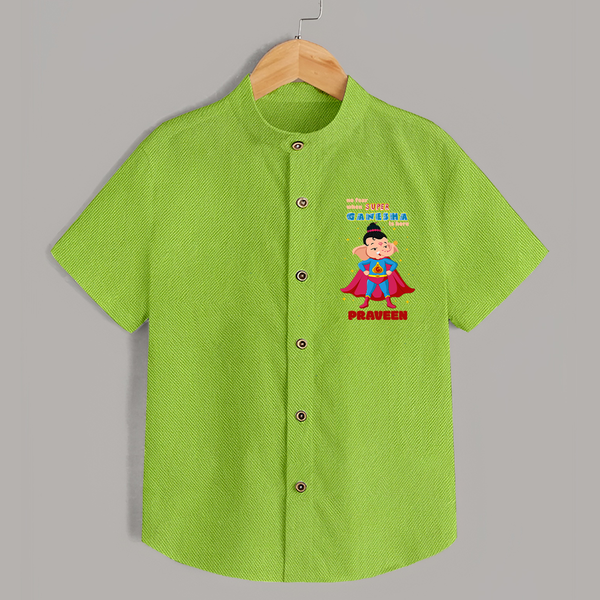 No Fear When Super Ganesha Is Here Shirt | Custom Baby Shirt for Ganesha Festival - LIME GREEN - 0 - 6 Months Old (Chest 23")