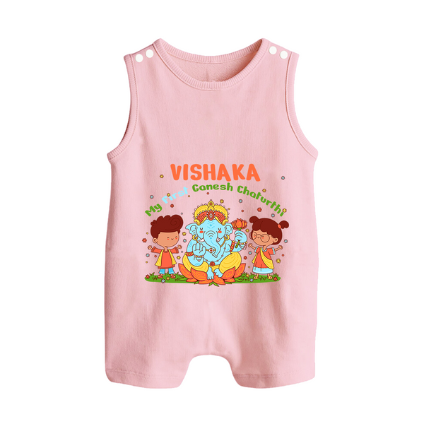 My First Ganesha Romper Suit / Sleeveless Romper | Personalized Baby Romper Suit / Sleeveless Romper for Ganesha Celebration - BABY PINK - 0 - 5 Months Old (Chest 18")