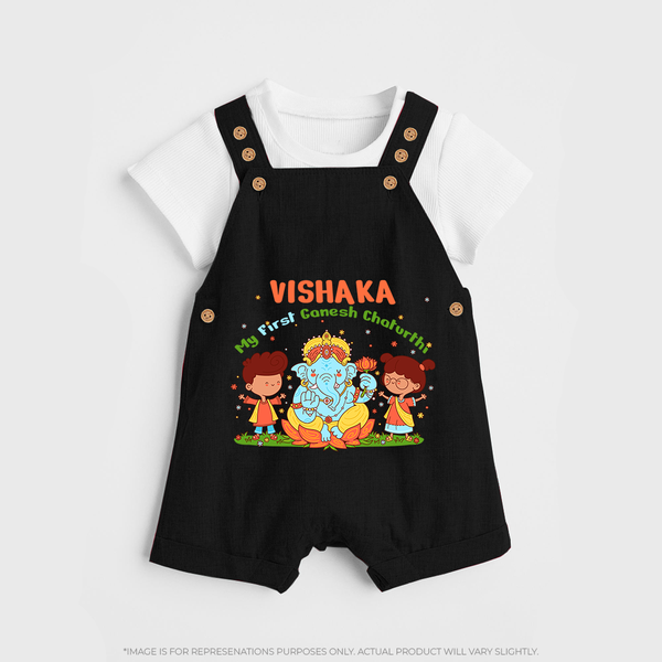 My First Ganesha Dungaree Set | Personalized Baby Dungaree Set for Ganesha Celebration - BLACK - 0 - 5 Months Old (Chest 18")