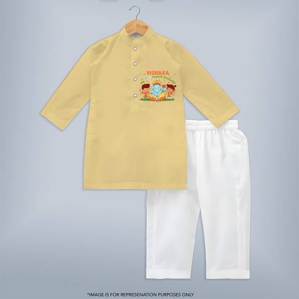 My First Ganesha Kurta Set | Personalized Baby Kurta Set for Ganesha Celebration - PASTEL YELLOW - 3 - 6 Months Old (Chest 24", Kurta Length 14'', Waist 19", Pant Length 14")