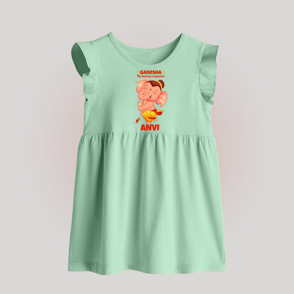 Ganesha My Dancing Companion Baby Frock | Custom Baby Frock for Ganesha Devotees - MINT GREEN - 0 - 3 Months Old (Chest 17")