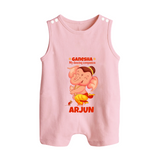 Ganesha My Dancing Companion Romper Suit / Sleeveless Romper | Custom Baby Romper Suit / Sleeveless Romper for Ganesha Devotees - BABY PINK - 0 - 5 Months Old (Chest 18")