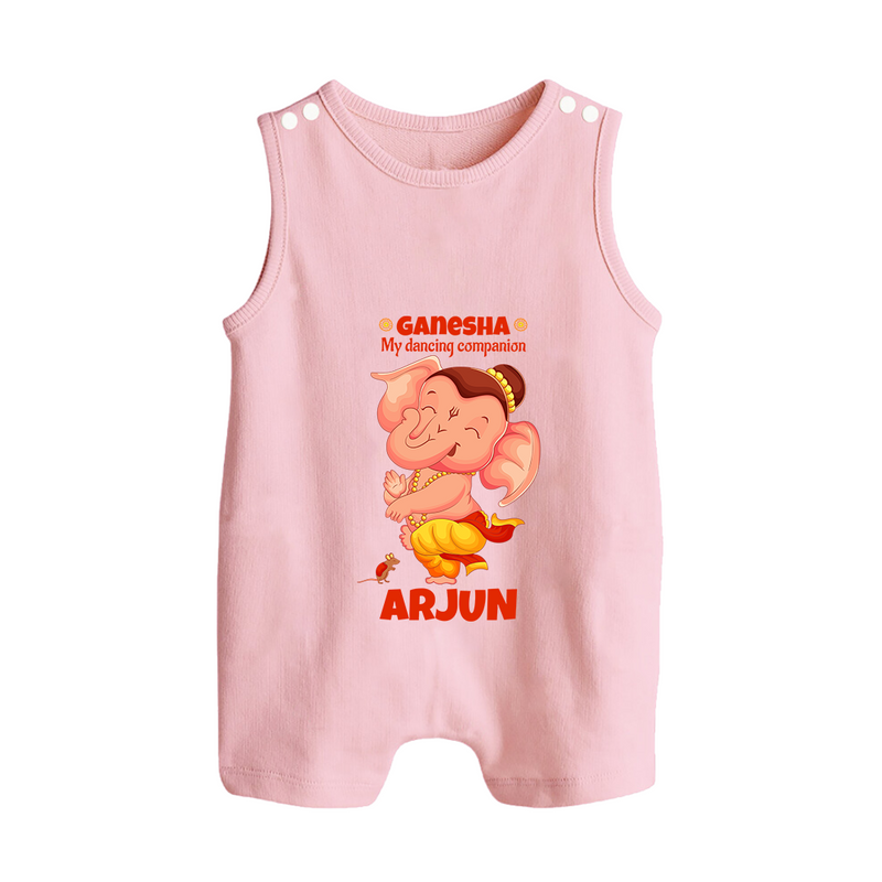 Ganesha My Dancing Companion Romper Suit / Sleeveless Romper | Custom Baby Romper Suit / Sleeveless Romper for Ganesha Devotees - BABY PINK - 0 - 5 Months Old (Chest 18")