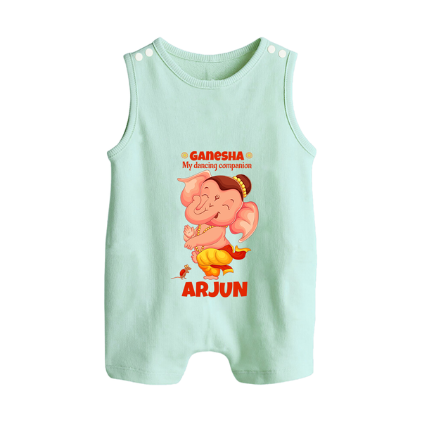Ganesha My Dancing Companion Romper Suit / Sleeveless Romper | Custom Baby Romper Suit / Sleeveless Romper for Ganesha Devotees - MINT GREEN - 0 - 5 Months Old (Chest 18")