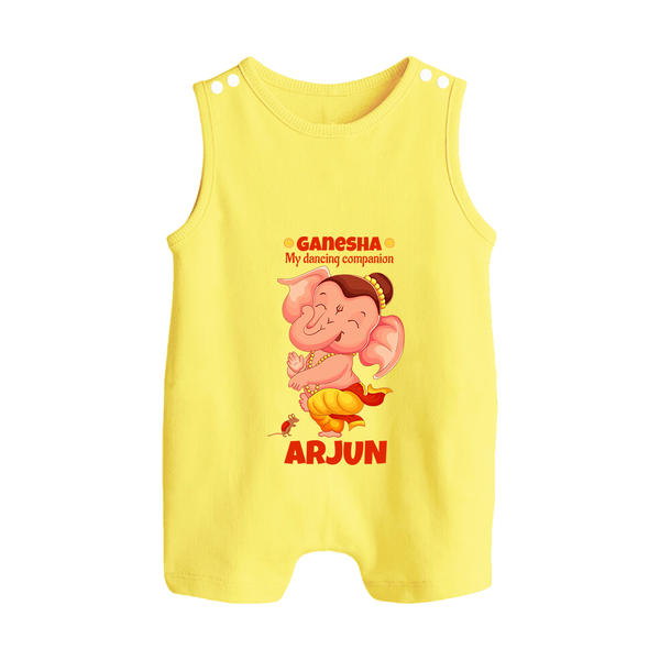 Ganesha My Dancing Companion Romper Suit / Sleeveless Romper | Custom Baby Romper Suit / Sleeveless Romper for Ganesha Devotees - PASTEL YELLOW - 0 - 5 Months Old (Chest 18")