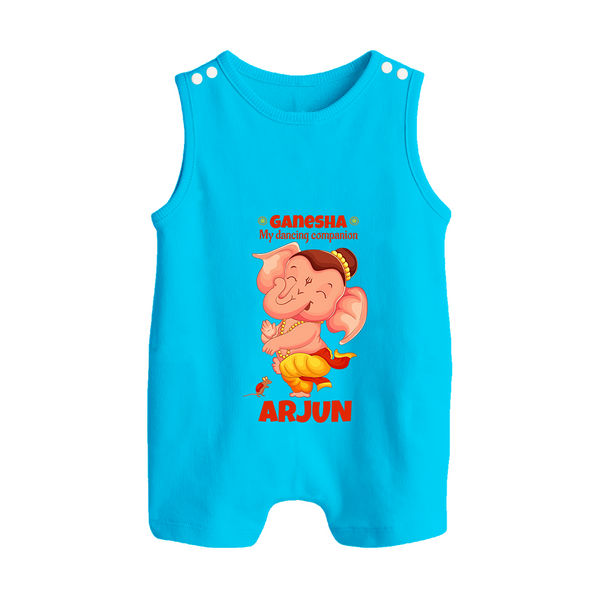 Ganesha My Dancing Companion Romper Suit / Sleeveless Romper | Custom Baby Romper Suit / Sleeveless Romper for Ganesha Devotees - SKY BLUE - 0 - 5 Months Old (Chest 18")