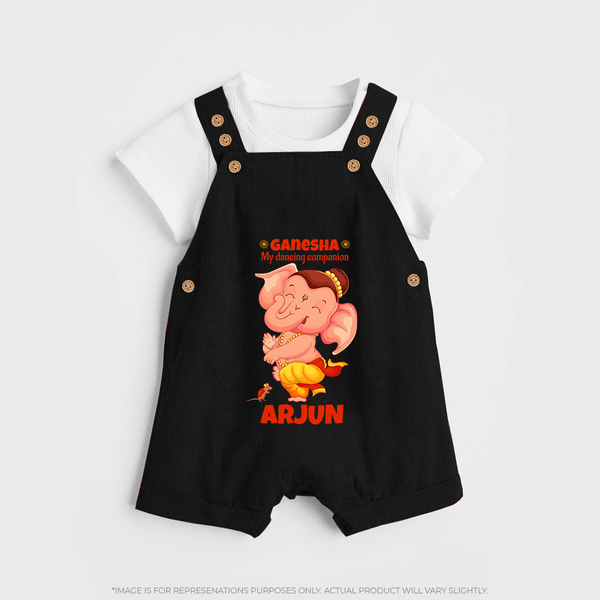 Ganesha My Dancing Companion Dungaree Set | Custom Baby Dungaree Set for Ganesha Devotees - BLACK - 0 - 5 Months Old (Chest 18")