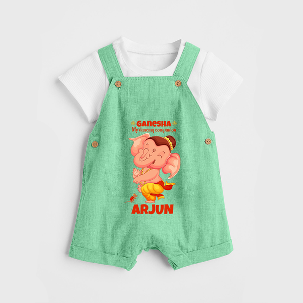 Ganesha My Dancing Companion Dungaree Set | Custom Baby Dungaree Set for Ganesha Devotees - GREEN - 0 - 5 Months Old (Chest 18")
