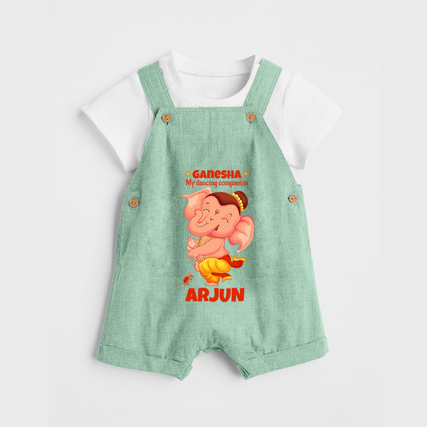Ganesha My Dancing Companion Dungaree Set | Custom Baby Dungaree Set for Ganesha Devotees - MINT GREEN - 0 - 5 Months Old (Chest 18")