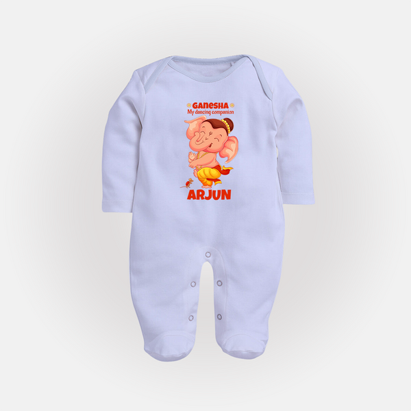 Ganesha My Dancing Companion Sleep Suit / Full Sleeve Body Suit | Custom Baby Sleep Suit / Full Sleeve Body Suit for Ganesha Devotees - BABY BLUE - New Born (Chest 7.5")