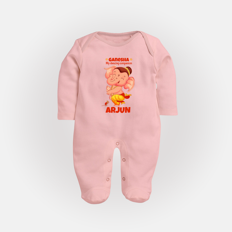 Ganesha My Dancing Companion Sleep Suit / Full Sleeve Body Suit | Custom Baby Sleep Suit / Full Sleeve Body Suit for Ganesha Devotees - BABY PINK - New Born (Chest 7.5")