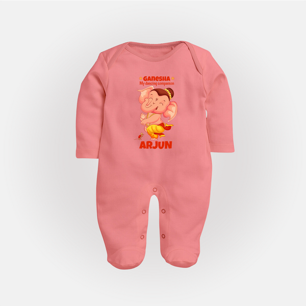 Ganesha My Dancing Companion Sleep Suit / Full Sleeve Body Suit | Custom Baby Sleep Suit / Full Sleeve Body Suit for Ganesha Devotees - PEACH - New Born (Chest 7.5")