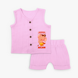 Ganesha My Dancing Companion Jabla Set | Custom Baby Jabla Set for Ganesha Devotees - BABY PINK - 0 - 3 Months Old (Chest 9.8")