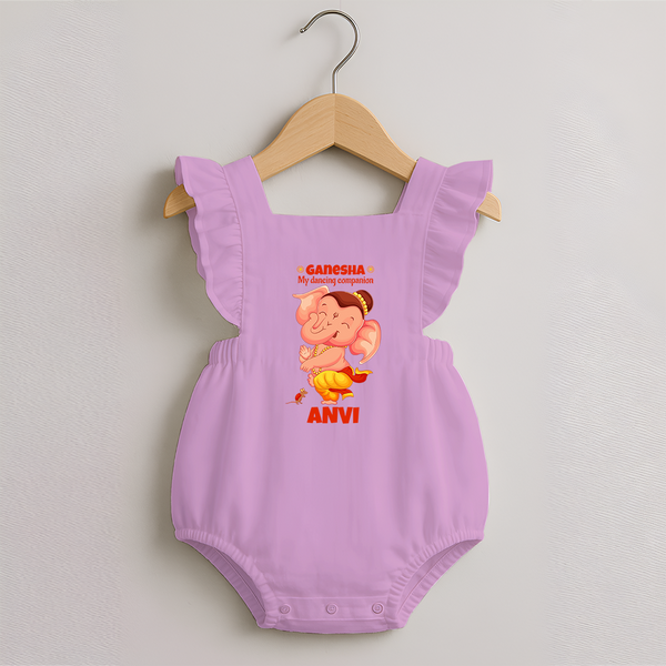 Ganesha My Dancing Companion Romper Frock | Custom Baby Romper Frock for Ganesha Devotees - BABY PINK - 0 - 3 Months Old (Chest 19")
