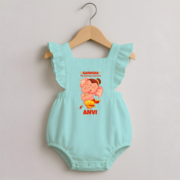 Ganesha My Dancing Companion Romper Frock | Custom Baby Romper Frock for Ganesha Devotees - MINT GREEN - 0 - 3 Months Old (Chest 19")
