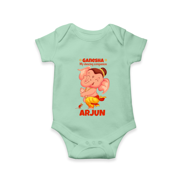 Ganesha My Dancing Companion Romper | Custom Baby Romper for Ganesha Devotees - MINT GREEN - New Born (Chest 14")