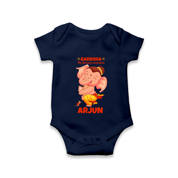 Ganesha My Dancing Companion Romper | Custom Baby Romper for Ganesha Devotees - NAVY BLUE - New Born (Chest 14")