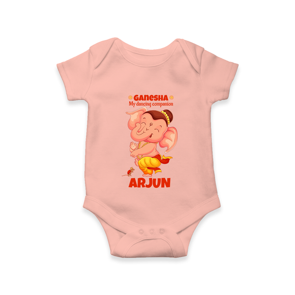 Ganesha My Dancing Companion Romper | Custom Baby Romper for Ganesha Devotees - PEACH - New Born (Chest 14")