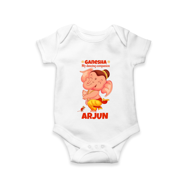Ganesha My Dancing Companion Romper | Custom Baby Romper for Ganesha Devotees - WHITE - New Born (Chest 14")