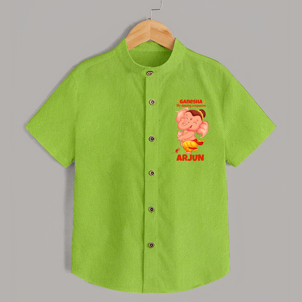 Ganesha My Dancing Companion Shirt | Custom Baby Shirt for Ganesha Devotees - LIME GREEN - 0 - 6 Months Old (Chest 23")