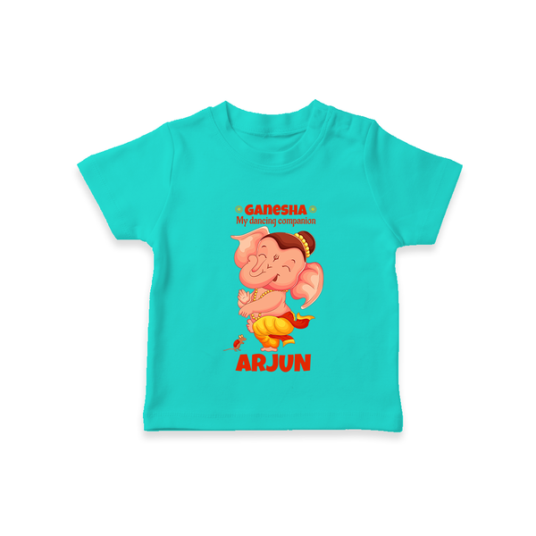 Ganesha My Dancing Companion T-Shirt | Custom Baby T-Shirt for Ganesha Devotees - TEAL - 0-5 Months Old (Chest 17")