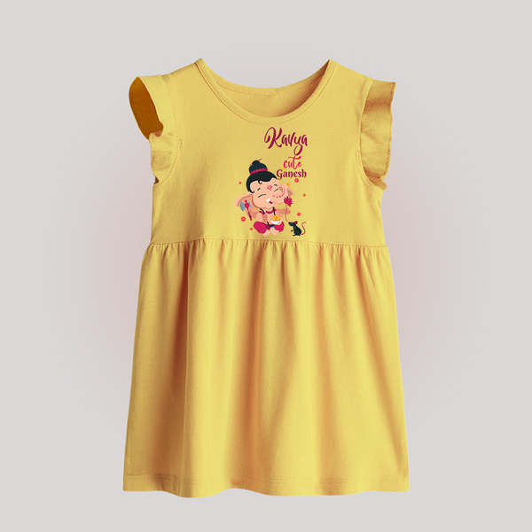 Cute Ganesha Baby Frock | Personalized Baby Frock for Ganesha Celebration - PASTEL YELLOW - 0 - 3 Months Old (Chest 17")