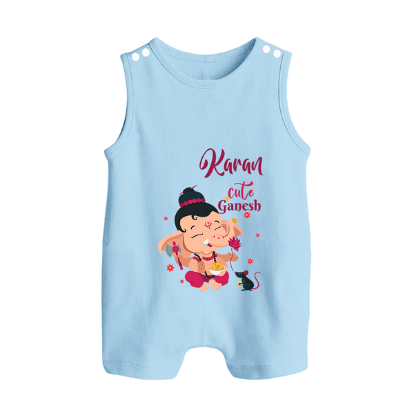 Cute Ganesha Romper Suit / Sleeveless Romper | Personalized Baby Romper Suit / Sleeveless Romper for Ganesha Celebration - BABY BLUE - 0 - 5 Months Old (Chest 18")