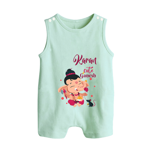Cute Ganesha Romper Suit / Sleeveless Romper | Personalized Baby Romper Suit / Sleeveless Romper for Ganesha Celebration - MINT GREEN - 0 - 5 Months Old (Chest 18")