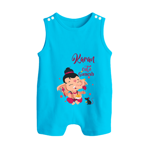 Cute Ganesha Romper Suit / Sleeveless Romper | Personalized Baby Romper Suit / Sleeveless Romper for Ganesha Celebration - SKY BLUE - 0 - 5 Months Old (Chest 18")