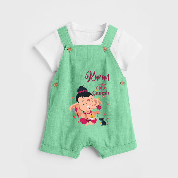 Cute Ganesha Dungaree Set | Personalized Baby Dungaree Set for Ganesha Celebration - GREEN - 0 - 5 Months Old (Chest 18")
