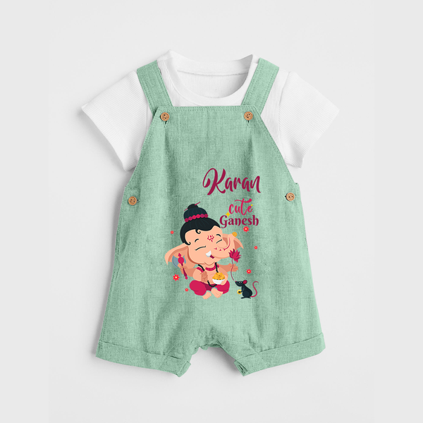 Cute Ganesha Dungaree Set | Personalized Baby Dungaree Set for Ganesha Celebration - MINT GREEN - 0 - 5 Months Old (Chest 18")