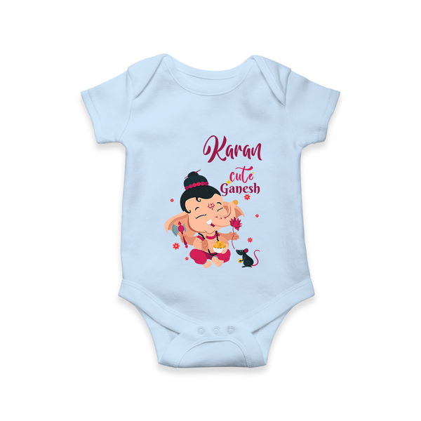 Cute Ganesha Romper | Personalized Baby Romper for Ganesha Celebration - BABY BLUE - New Born (Chest 14")