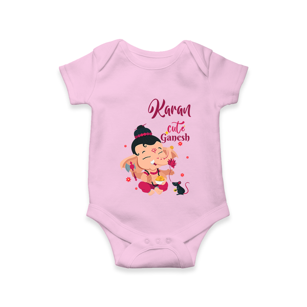 Cute Ganesha Romper | Personalized Baby Romper for Ganesha Celebration - BABY PINK - New Born (Chest 14")