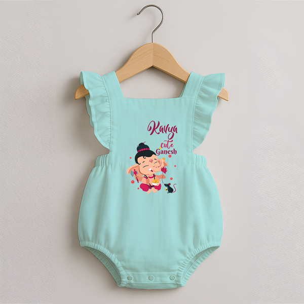 Cute Ganesha Romper Frock | Personalized Baby Romper Frock for Ganesha Celebration - MINT GREEN - 0 - 3 Months Old (Chest 19")
