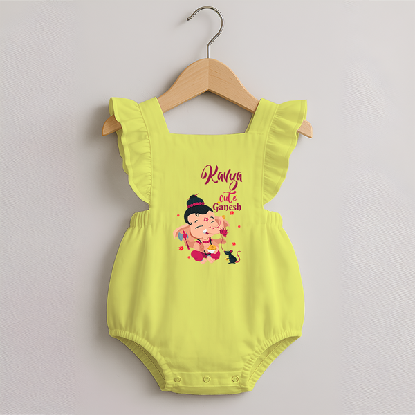 Cute Ganesha Romper Frock | Personalized Baby Romper Frock for Ganesha Celebration - PASTEL YELLOW - 0 - 3 Months Old (Chest 19")