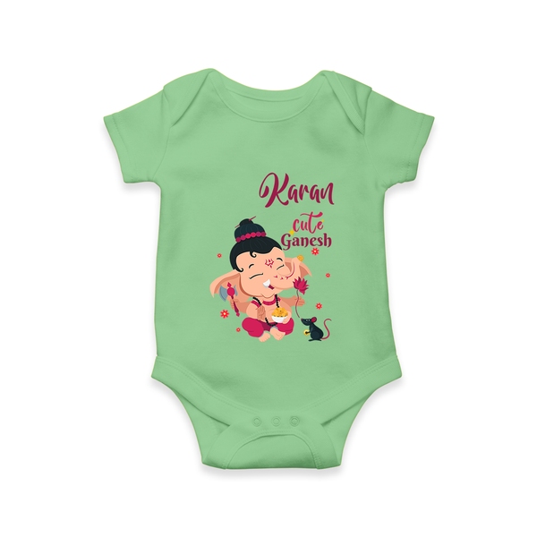 Cute Ganesha Romper | Personalized Baby Romper for Ganesha Celebration - GREEN - New Born (Chest 14")